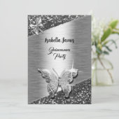 Elegante Glitzer-Folie strahlt silberfarbene Butte Einladung (Stehend Vorderseite)