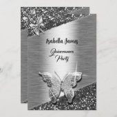 Elegante Glitzer-Folie strahlt silberfarbene Butte Einladung (Vorne/Hinten)