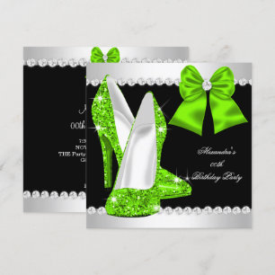 Elegante Glitzer Limettengrüne High Heels Geburtst Einladung