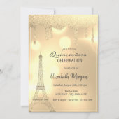 Elegante Glitzer-Tropfen, Gold Eiffel Tower Bokeh Einladung (Vorderseite)
