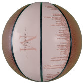 Elegante Glitzer Tropfen Rose Gold Monogram Script Basketball (Vertikal)