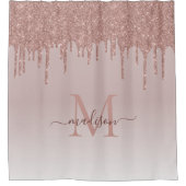 Elegante Glitzer Tropfen Rose Gold Monogram Script Duschvorhang (Vorderseite)