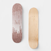 Elegante Glitzer Tropfen Rose Gold Monogram Script Skateboard (Vorderseite)