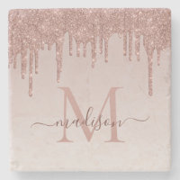 Elegante Glitzer Tropfen Rose Gold Monogram Script