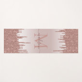 Elegante Glitzer Tropfen Rose Gold Monogram Script Yogamatte (Vorderseite (Horizontal))