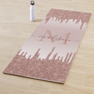 Elegante Glitzer Tropfen Rose Gold Monogram Script Yogamatte