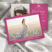 Elegante Glitzern Quinceañera 2 Foto Fuschia Pink Save The Date