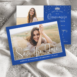 Elegante Glitzern Quinceañera 2 Foto Royal Blue Save The Date
