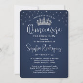 Elegante Glitzern Quinceañera 3 Foto Navy Blue Einladung (Vorderseite)