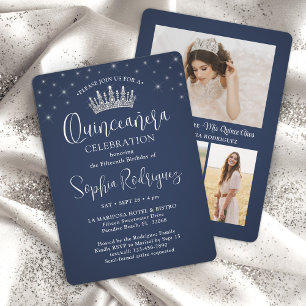 Elegante Glitzern Quinceañera 3 Foto Navy Blue Einladung
