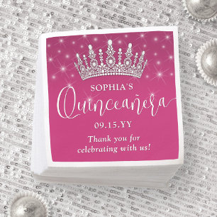 Elegante Glitzern Quinceñera Crown Fuschia Pink Serviette