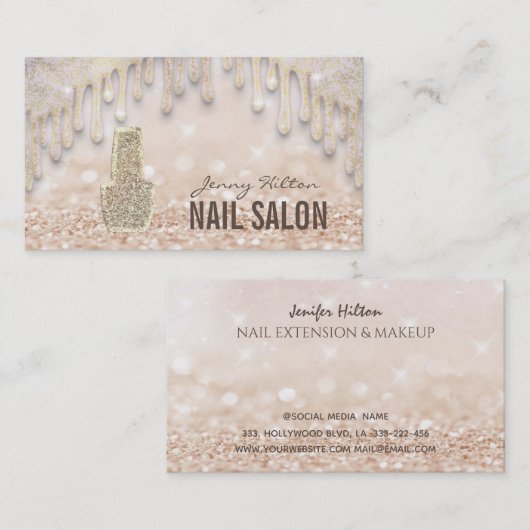 Elegante glitzernde Goldglanznägel Visitenkarte (Vorne/Hinten)