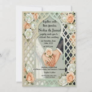 Elegante Glitzerrosen-Bogen romantisches Paar Händ Einladung
