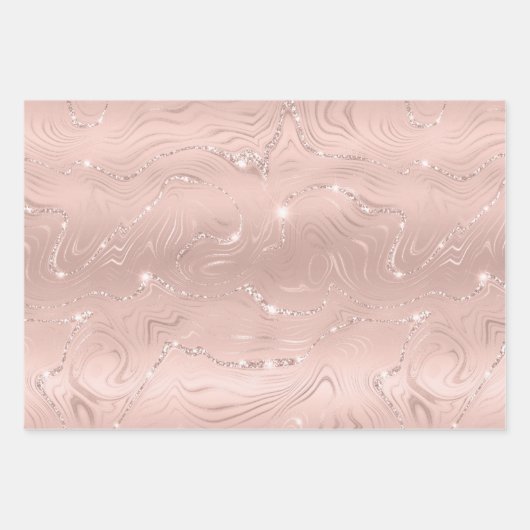 Elegante Glitzy Blush Pink Silver Marble Diamond Geschenkpapier Set (Vorderseite)