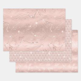 Elegante Glitzy Blush Pink Silver Marble Diamond Geschenkpapier Set