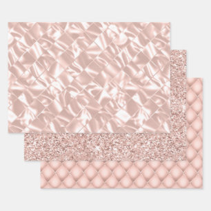 Elegante Glitzy Blush Pink und Silver Imitate Sati Geschenkpapier Set