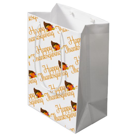 Elegante glückliche Erntedank-Grüße Mittlere Geschenktüte (Rückseite Schrägansicht)