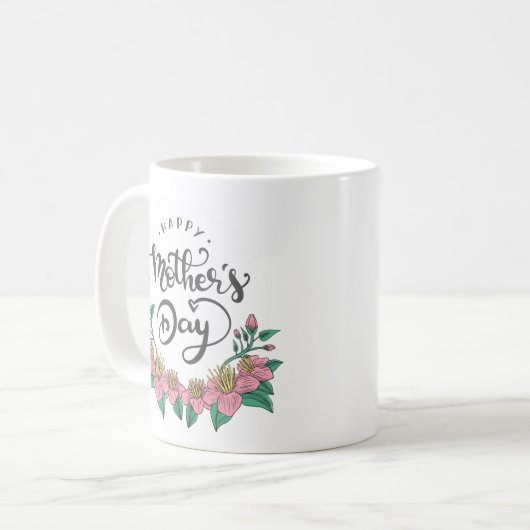 Elegante glückliche Kaffee-mit BlumenTasse der Kaffeetasse (Vorderseite Links)