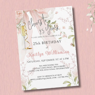 Elegante Glückwünsche zum 25. Geburtstag Pink Schl Einladung