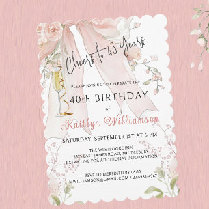 Elegante Glückwünsche zum 40. Geburtstag Pink Schl Einladung