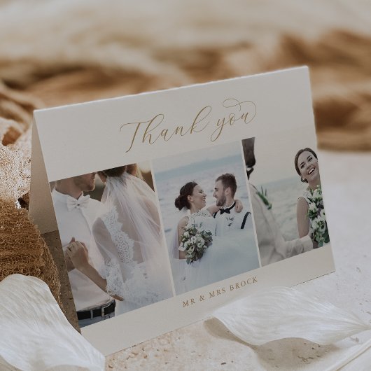 Elegante Gold 3 Fotovorlage geklappt Vielen Dank Dankeskarte