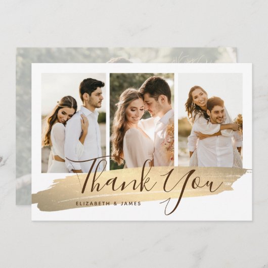 Elegante Gold 4 Foto Wedding Dankeschön Card Einladung (Vorne/Hinten)