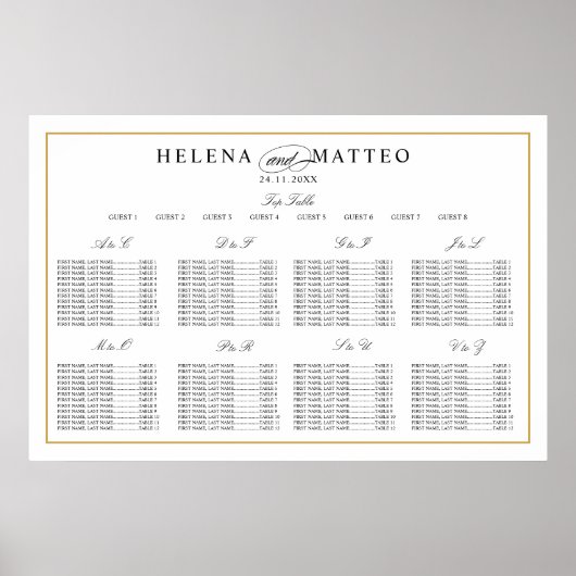 Elegante Gold Alphabetische Hochzeitssattelkarte Poster (Vorne)