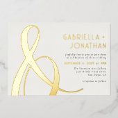 Elegante Gold Ampersand Smaragdgrüne Creme Hochzei Folieneinladung (Vorderseite)