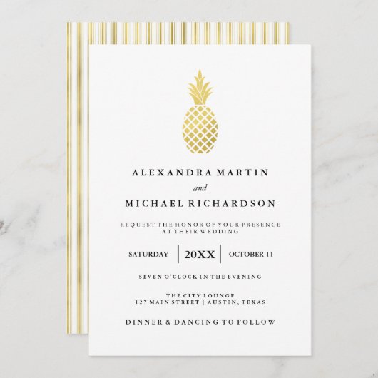 Elegante Gold Ananas Einladung zur Hochzeit (Vorne/Hinten)