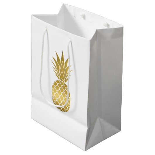 Elegante Gold Ananas Geschenktasche Mittlere Geschenktüte (Vorderseite Schrägansicht)
