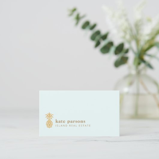 Elegante Gold Ananas Pastel BLue Business Card Visitenkarte (Stehend Vorderseite)