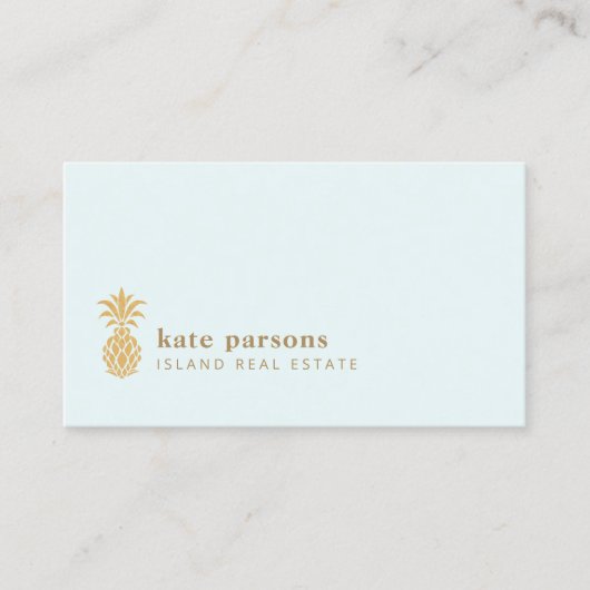 Elegante Gold Ananas Pastel BLue Business Card Visitenkarte (Vorderseite)