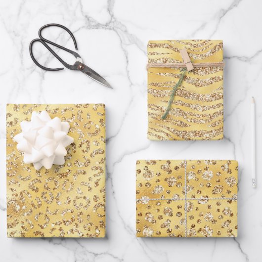 Elegante Gold Animal Print Muster Geschenkpapier Set (Vorderseite)
