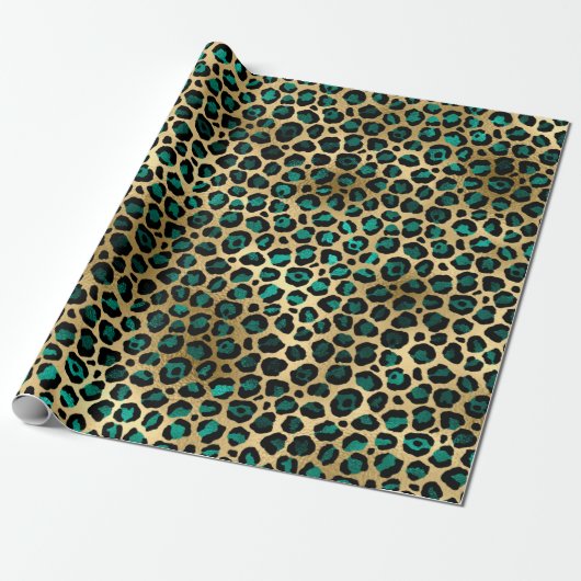 Elegante Gold Aquamarin Leopard Animal Print Geschenkpapier (Ungerollt)
