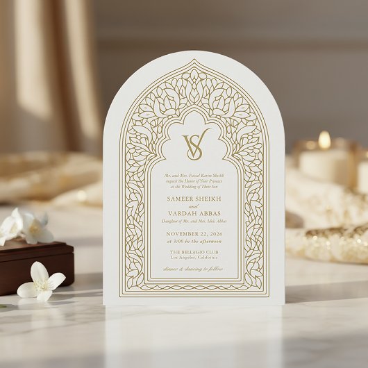 Elegante Gold Arabesque Wedding Einladung
