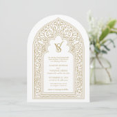 Elegante Gold Arabesque Wedding Einladung (Stehend Vorderseite)