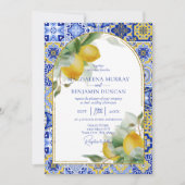 Elegante Gold Arch Italienisch Blue Tile Lemons We Einladung (Vorderseite)