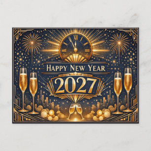 Elegante Gold Art Deco Neujahrsfeier Feiertagspostkarte
