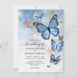Elegante Gold Baby Blue Butterfly Wedding Einladung