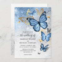 Elegante Gold Baby Blue Butterfly Wedding