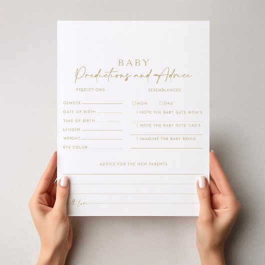 Elegante Gold Baby Predictions and Advice Cards