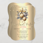 Elegante Gold Balls, String Lights Gold Weihnachte Einladung (Vorne/Hinten)