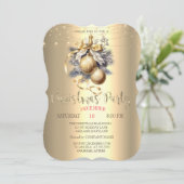 Elegante Gold Balls, String Lights Gold Weihnachte Einladung (Stehend Vorderseite)