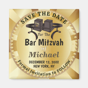 Elegante Gold Bar Mizwa Tefillin Save-The-Date-Kar Magnet
