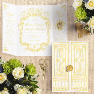 Elegante Gold Barocktor Märchenhochzeit Dreifach Gefaltete Einladung