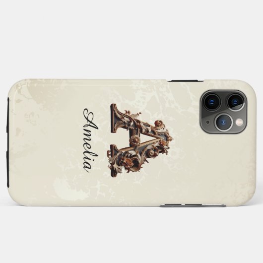 Elegante Gold Baroque Monogram Phone Case (Rückseite (Horizontal))