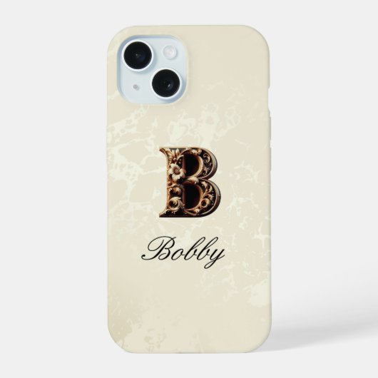 Elegante Gold Baroque Monogram Phone Case iPhone 15 Hülle (Rückseite)