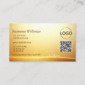 Elegante Gold Beige Curve Dekoration mit Logo QR C Visitenkarte (Rückseite)