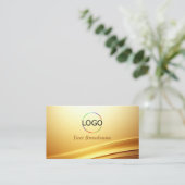 Elegante Gold Beige Curve Dekoration mit Logo QR C Visitenkarte (Stehend Vorderseite)