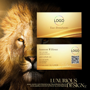Elegante Gold Beige Curve Dekoration mit Logo QR C Visitenkarte